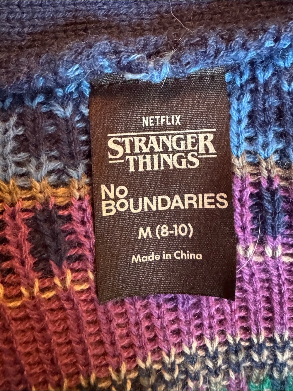 Stranger Things Blue and Purple Graphic Button-Front Cardigan Sweater M - Picture 7 of 8